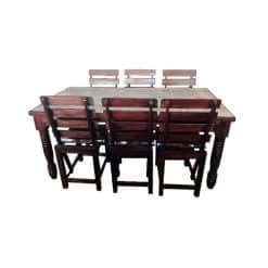 โต๊ะอาหารไม้สนนอก ท็อปกระเบื้อง 6ที่นั่ง