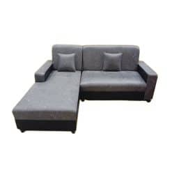 โซฟาตัวแอล เบดขวา +หมอนอิง 2ใบ 2m. PVCสีเทา