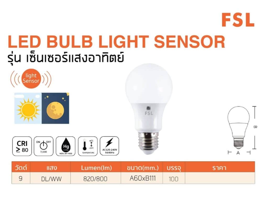 FSL หลอด LED BULB Sensor 9W รุ่น FSL-B-PS-9W-65 DL เดย์ไลท์ - FullHouse ...